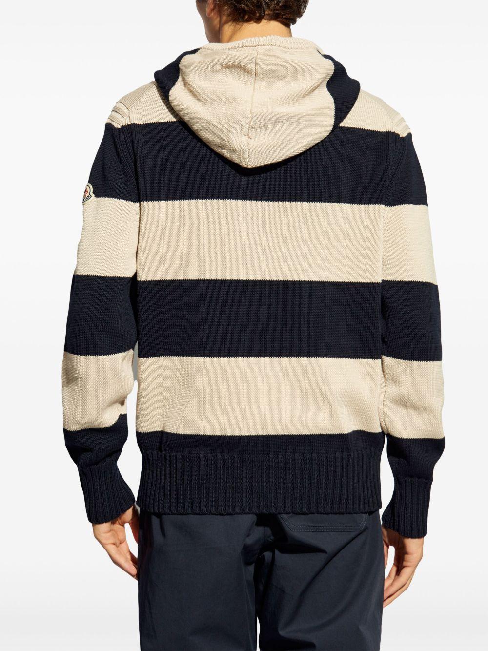 MONCLER Striped Drawstring Knit Hoodie In Black Product Image