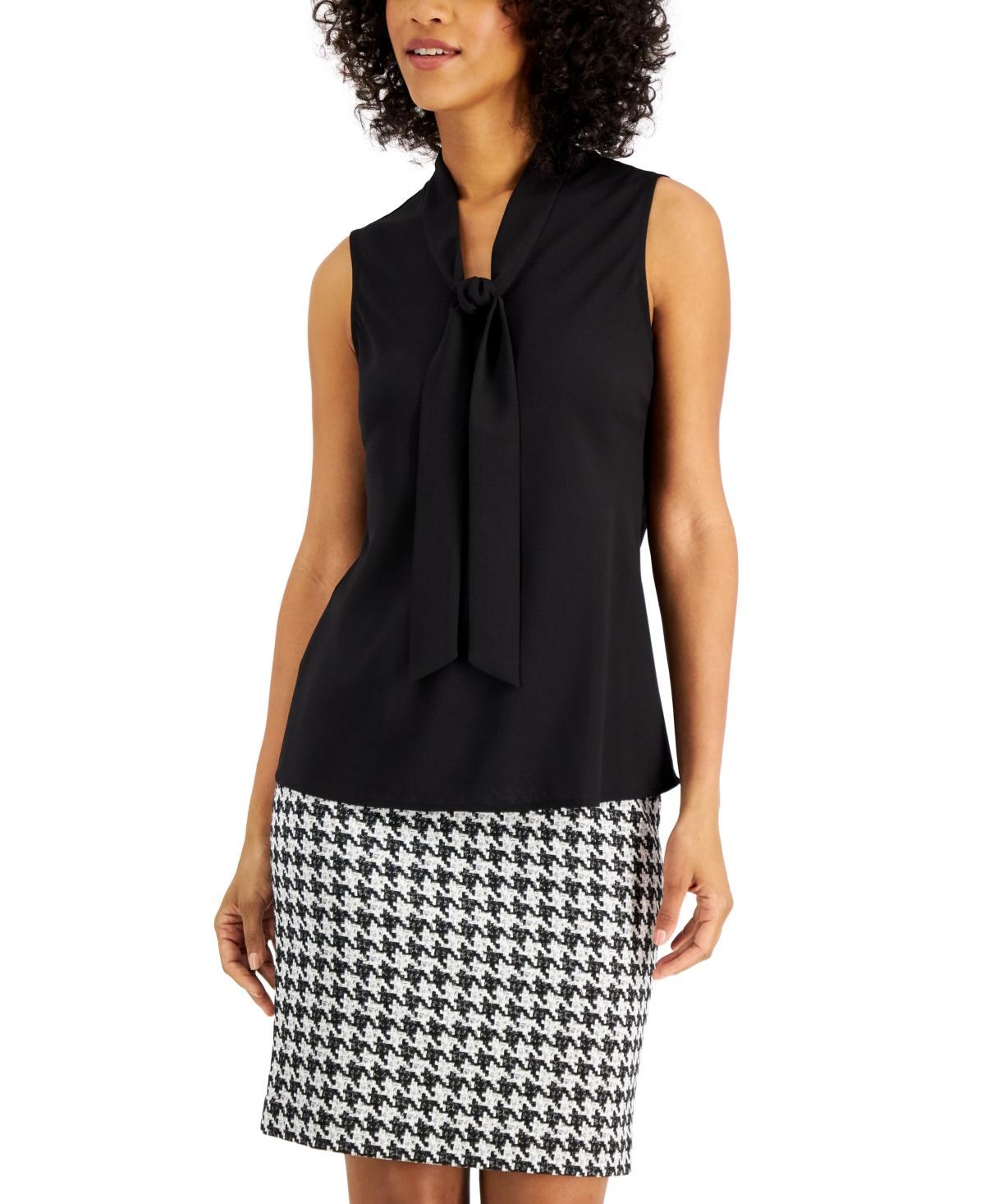 Kasper Tie V-Neck Sleeveless Crepe de Chine Top Product Image