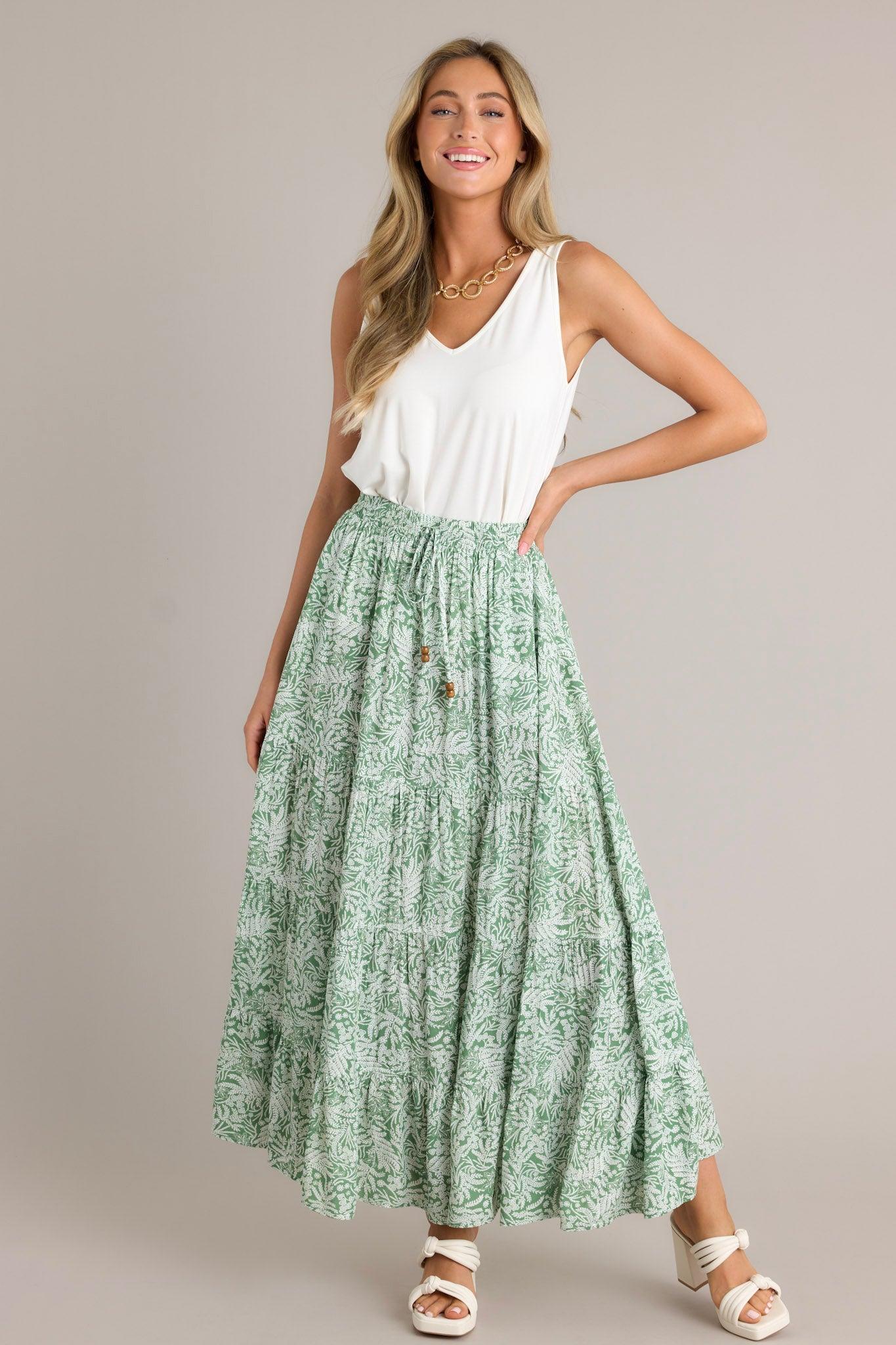 Blissful Moments Light Green Floral Maxi Skirt Product Image