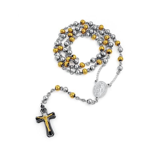 Bling Jewelry Religious Christian Two Tone Holy Mother Virgin Mary Rosary Prayer Round Ball Beaded Link Chain For Men Jesus Crucifix Gold Plated Stain Product Image