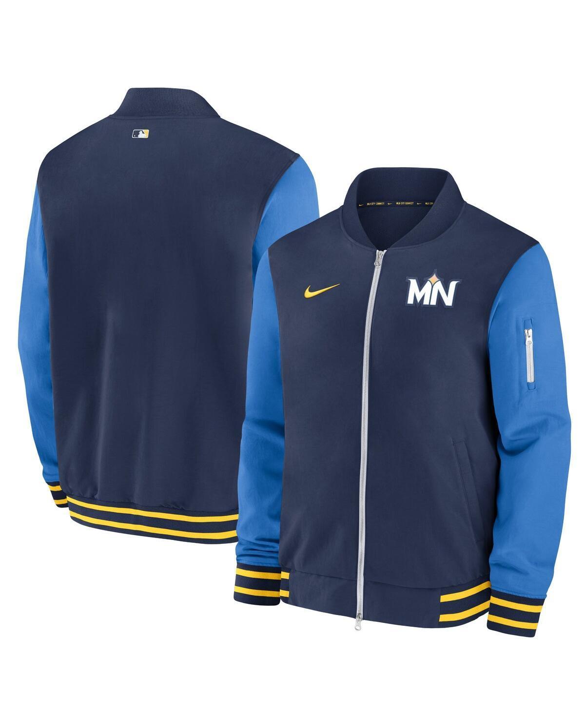 Nike Mens Navy Minnesota Twins 2024 City Connect Authentic Collection Game Time Full-Zip Bomber Jacket Product Image