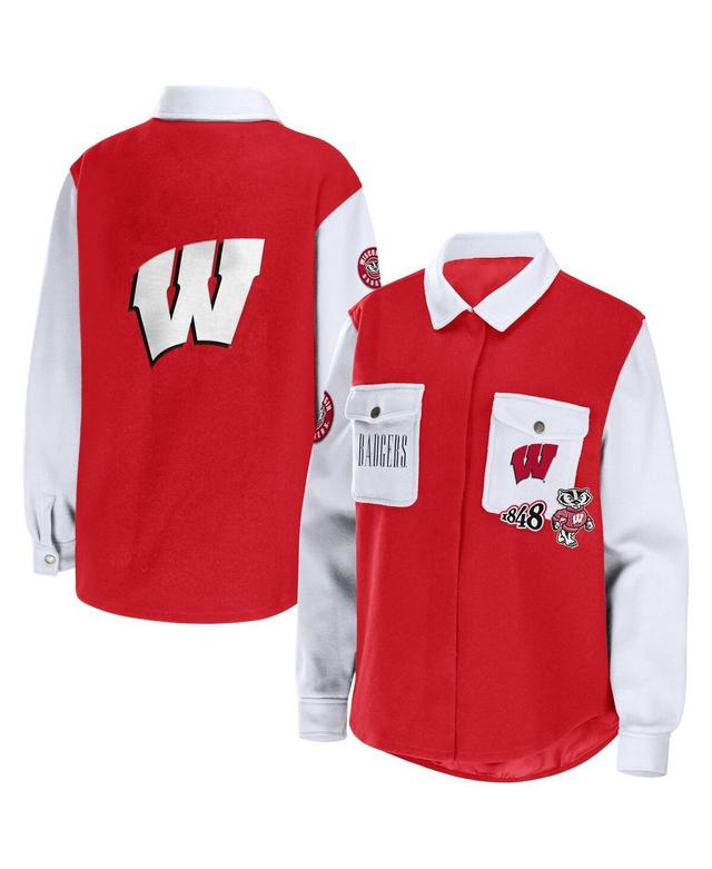 Womens Wear by Erin Andrews Red Wisconsin Badgers Button-Up Shirt Jacket Product Image