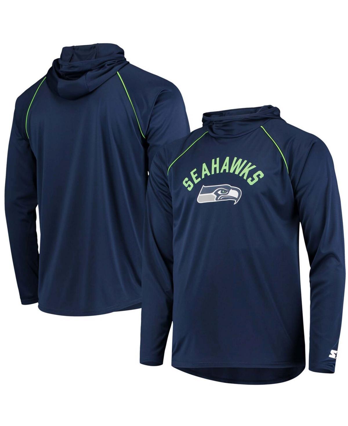 Mens Starter Seattle Seahawks Raglan Long Sleeve Hoodie T-Shirt Blue Product Image