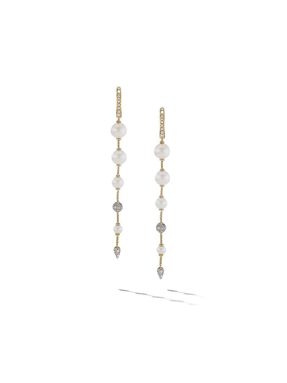 Womens Pearl & Pav Drop Earrings In 18K Yellow Gold With Diamonds Product Image