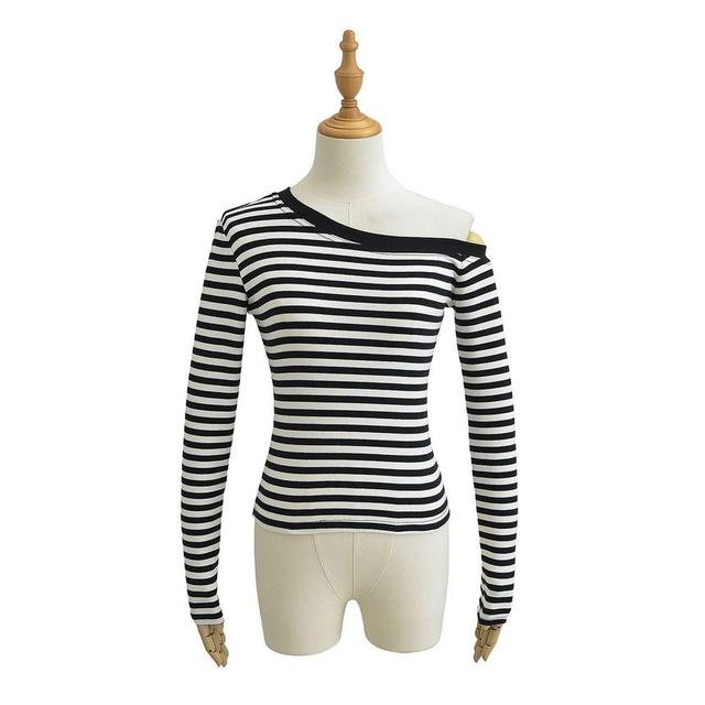 Long-Sleeve Boat Neck Striped Tee Product Image