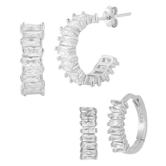 Sunkissed Sterling Cubic Zirconia Huggie Hoop Earring Set, Womens, Silver Tone Product Image