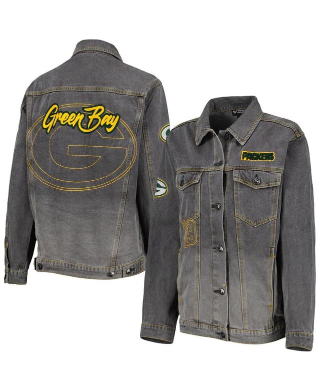 Womens The Wild Collective Denim Green Bay Packers Faded Button-Up Jacket Product Image