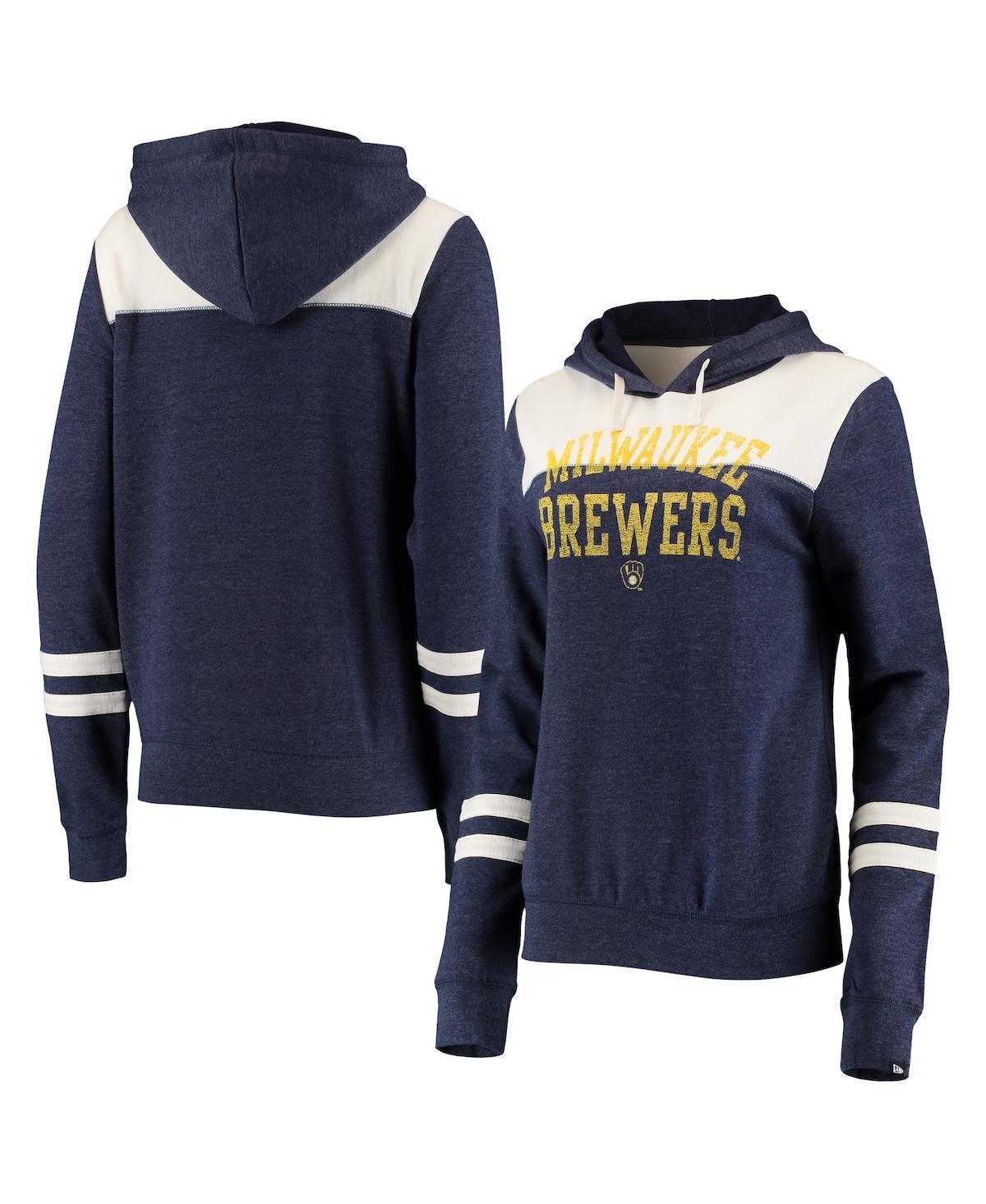 Womens New Era Heathered /White Milwaukee Brewers Colorblock Tri-Blend Pullover Hoodie Blue product image