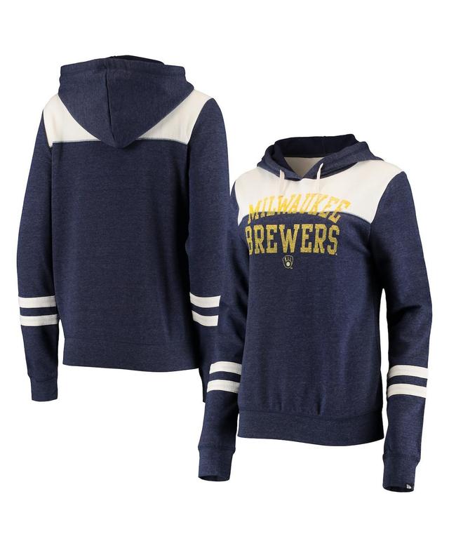 Womens New Era Heathered Navy Milwaukee Brewers Colorblock Tri-Blend Pullover Hoodie - Heathered Navy Product Image