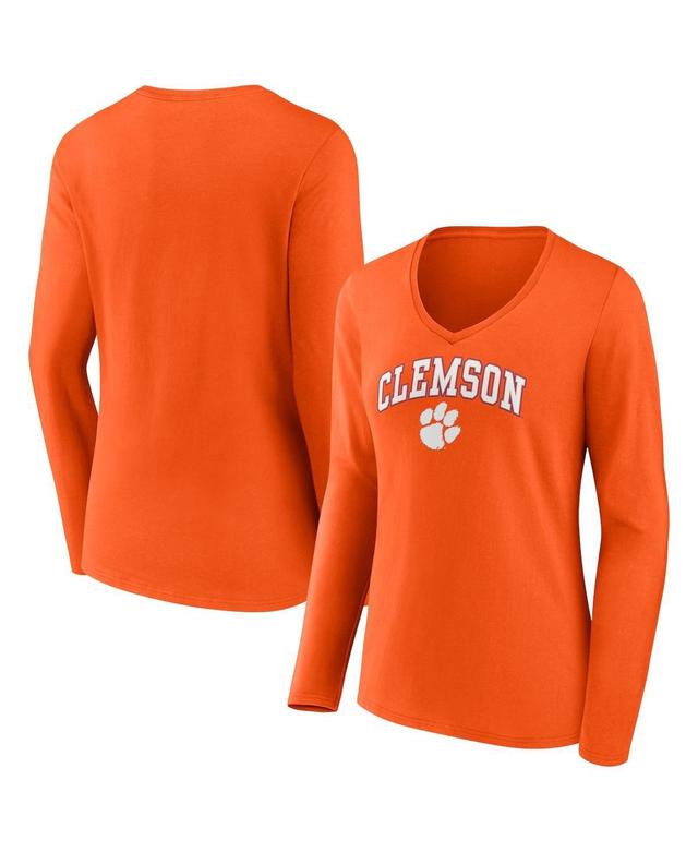 Womens Fanatics Orange Clemson Tigers Evergreen Campus Long Sleeve V-Neck T-shirt Product Image