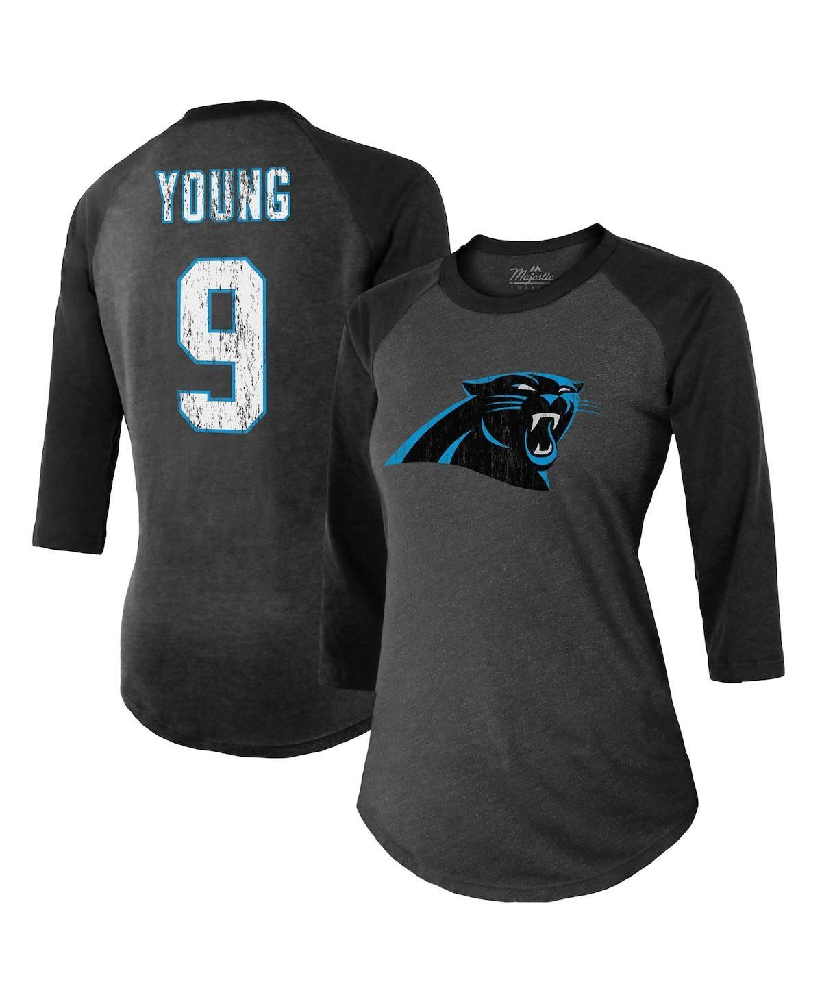 Womens Majestic Threads Bryce Young Black Carolina Panthers 3/4 Sleeve Raglan Tri-Blend Player Name and Number T-shirt Product Image