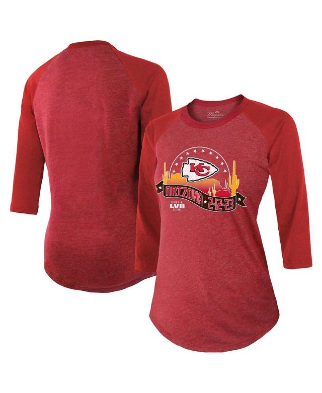 Womens Majestic Threads Red Kansas City Chiefs Super Bowl Lvii Desert Tri-Blend Raglan 3/4 Sleeve T-shirt Product Image