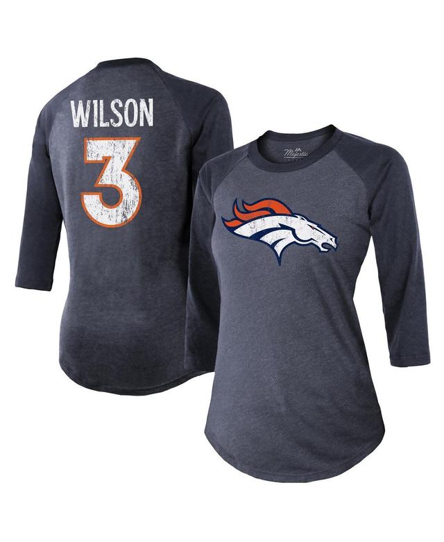 Womens Majestic Threads Russell Wilson Navy Denver Broncos Name & Number Raglan 3/4 Sleeve T-shirt Product Image