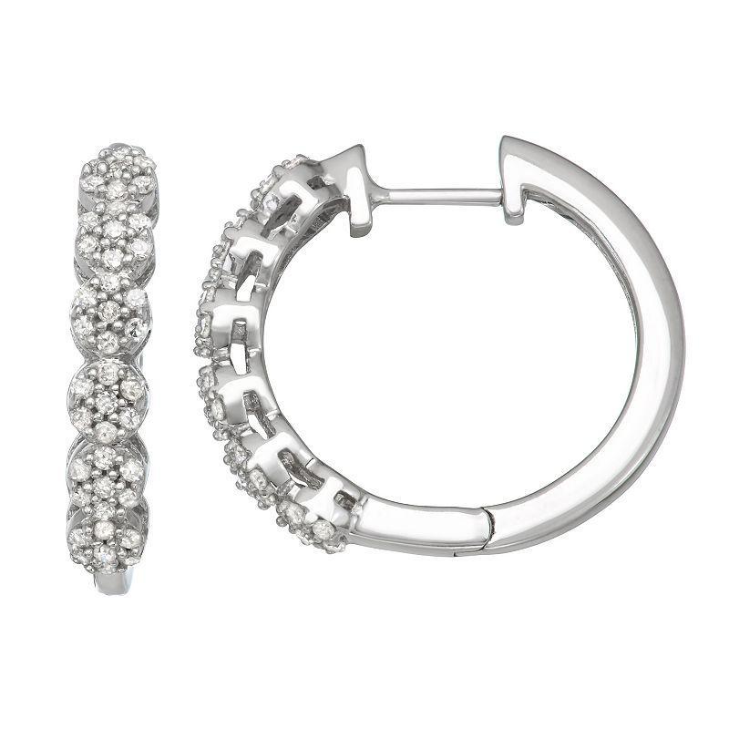 10k White Gold 1/3 Carat T.W. Diamond Cluster Hoop Earrings, Womens Product Image