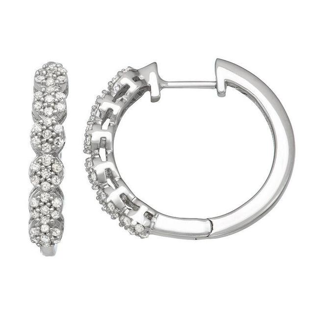 10k White Gold 1/3 Carat T.W. Diamond Cluster Hoop Earrings, Womens Product Image