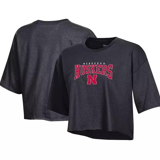 Womens Champion Heather Charcoal Nebraska Huskers Boyfriend Cropped T-Shirt Product Image