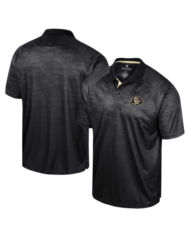 Mens Colosseum Black Colorado Buffaloes Honeycomb Raglan Polo Product Image