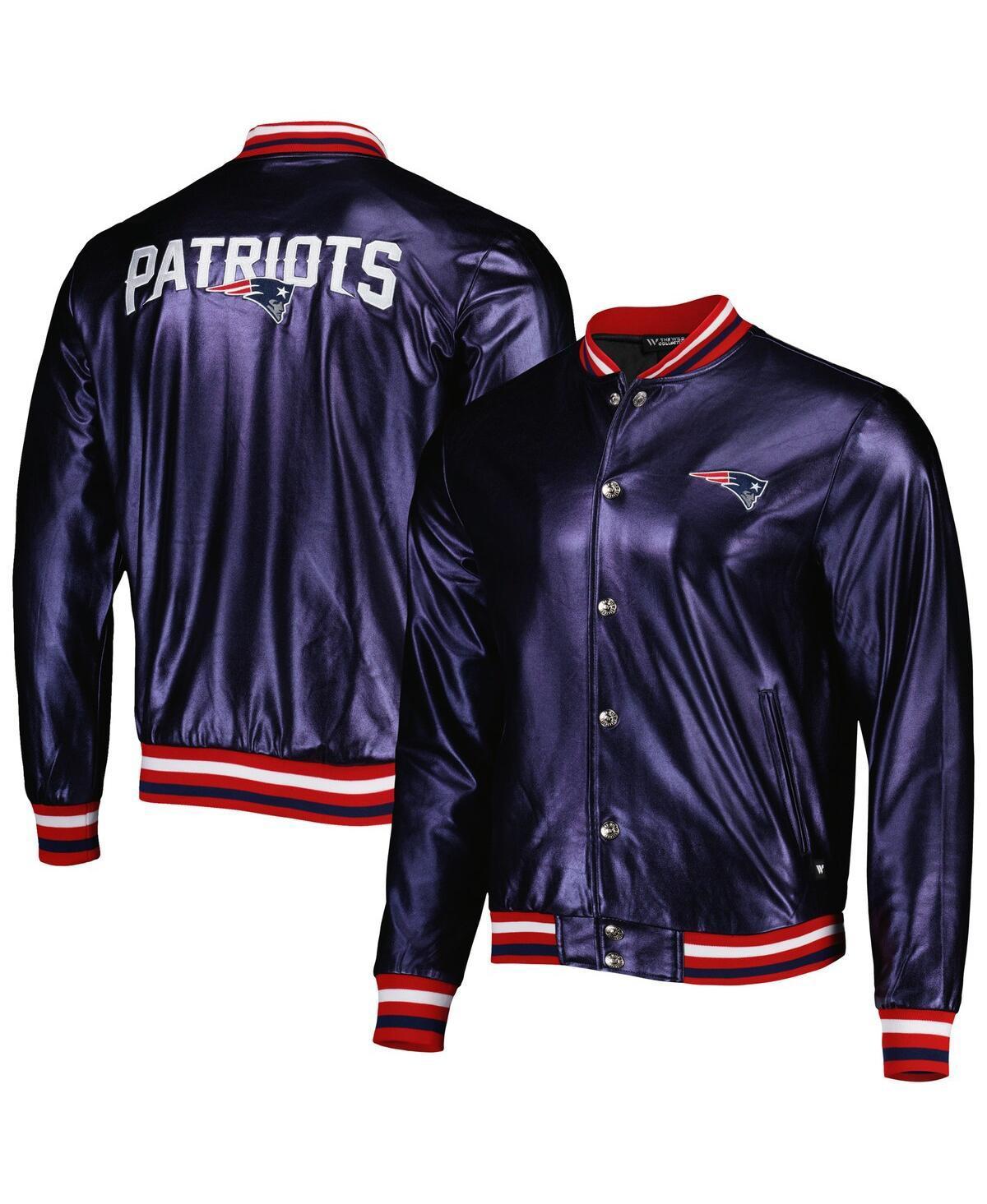 Mens The Wild Collective New England Patriots Metallic Bomber Full-Snap Jacket Blue Product Image