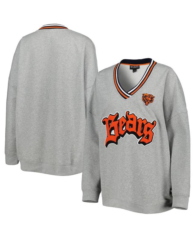 Womens The Wild Collective Gray Chicago Bears Vintage-Like Pullover V-Neck Sweatshirt Product Image