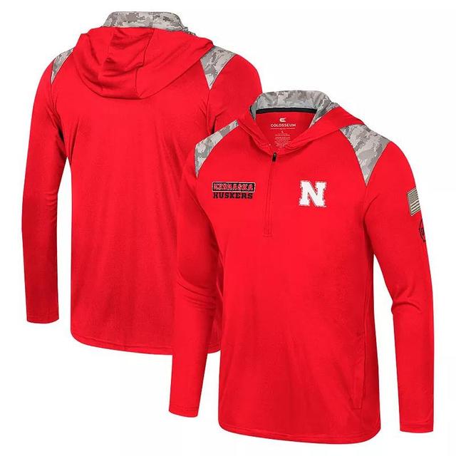 Mens Colosseum Scarlet Nebraska Huskers OHT Military Appreciation Quarter-Zip Hoodie Jacket Product Image