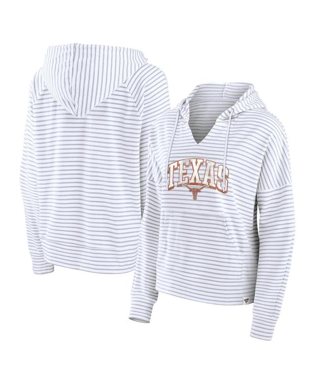 Fanatics Womens White Texas Longhorns Arch Logo Striped Notch Neck Pullover Hoodie - White, Gray Product Image