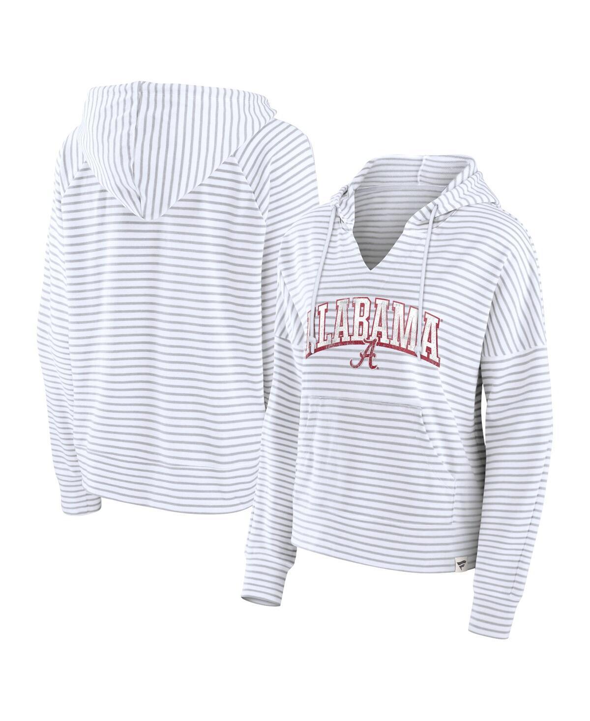 Fanatics Womens White Oregon Ducks Arch Logo Striped Notch Neck Pullover Hoodie - White, Gray Product Image