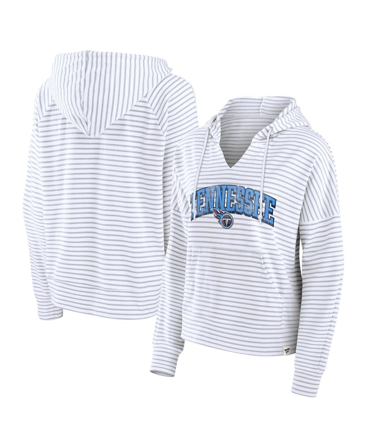 Womens Fanatics /Gray Tennessee Titans Striped Notch Neck Pullover Hoodie Product Image