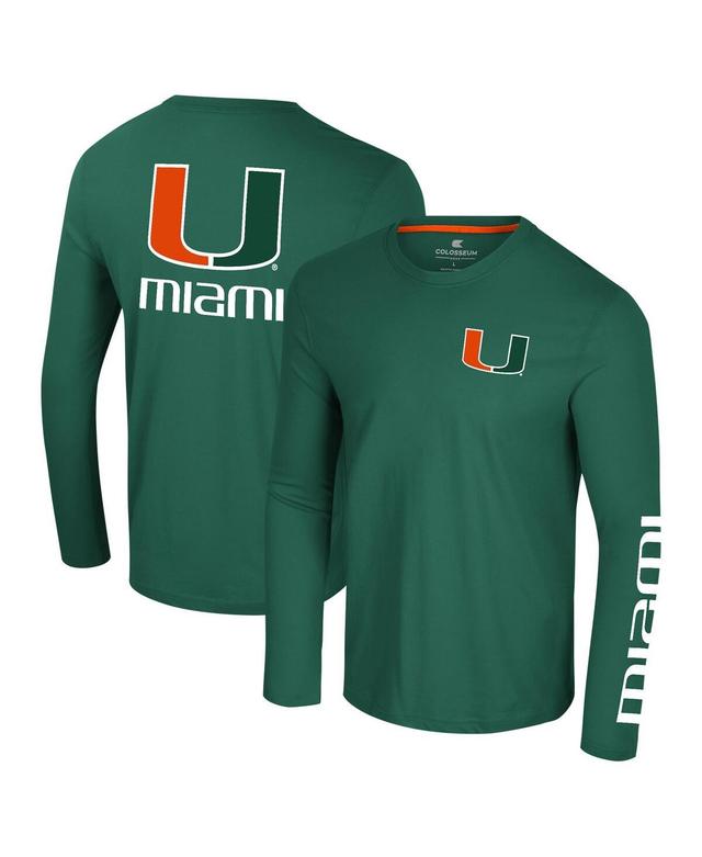 Colosseum Mens Green Miami Hurricanes Logo Lockup 3-Hit Active Blend Long Sleeve T-Shirt Product Image