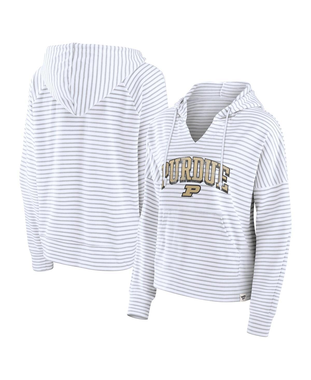 Fanatics Womens White Seattle Seahawks Striped Notch Neck Pullover Hoodie - White, Gray Product Image