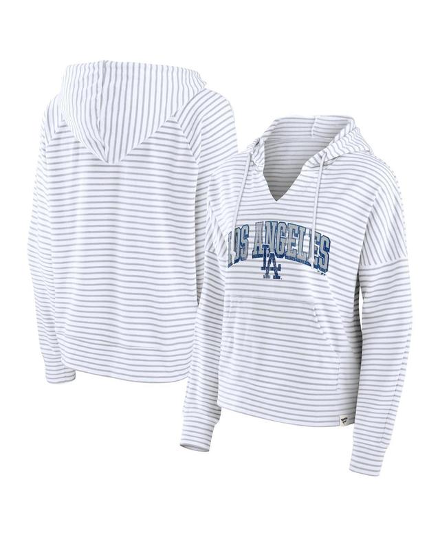 Fanatics Womens Los Angeles Dodgers Striped Fundamentals Notch Neck Pullover Hoodie - White Product Image