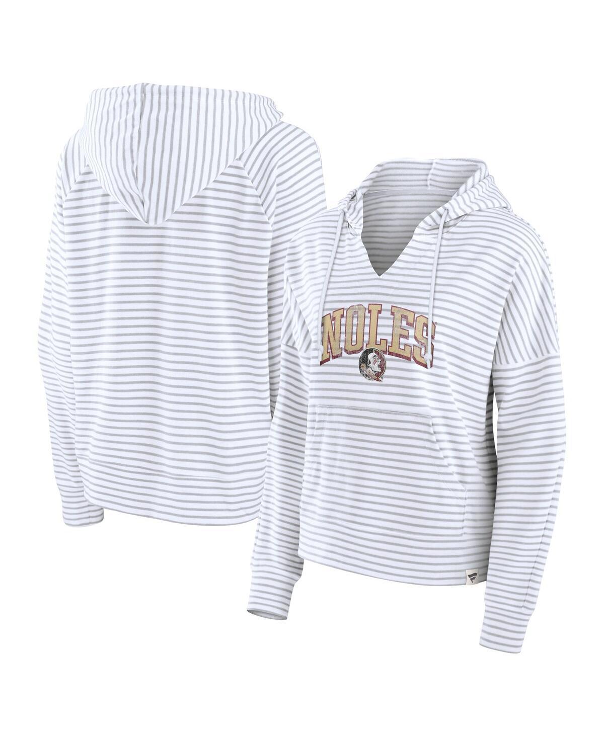 Fanatics Womens White Oklahoma Sooners Arch Logo Striped Notch Neck Pullover Hoodie - White, Gray Product Image