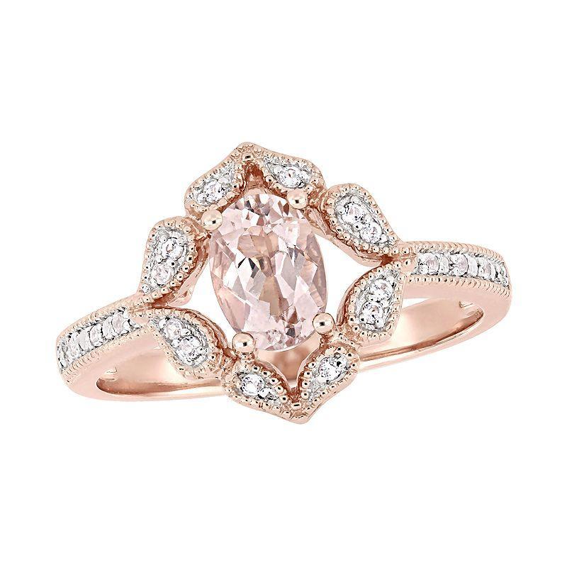 Stella Grace 14k Rose Gold Morganite & White Topaz Floral Ring, Womens 14k Pink Product Image