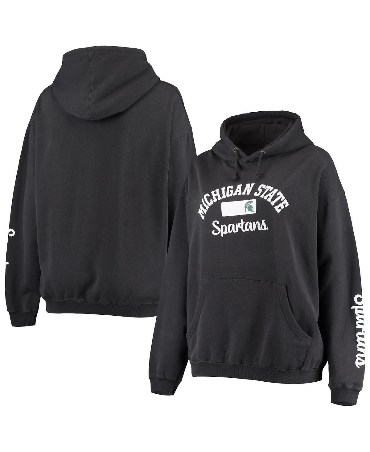 Womens Pressbox Black Michigan State Spartans Rock n Roll Super Oversized Pullover Hoodie Product Image