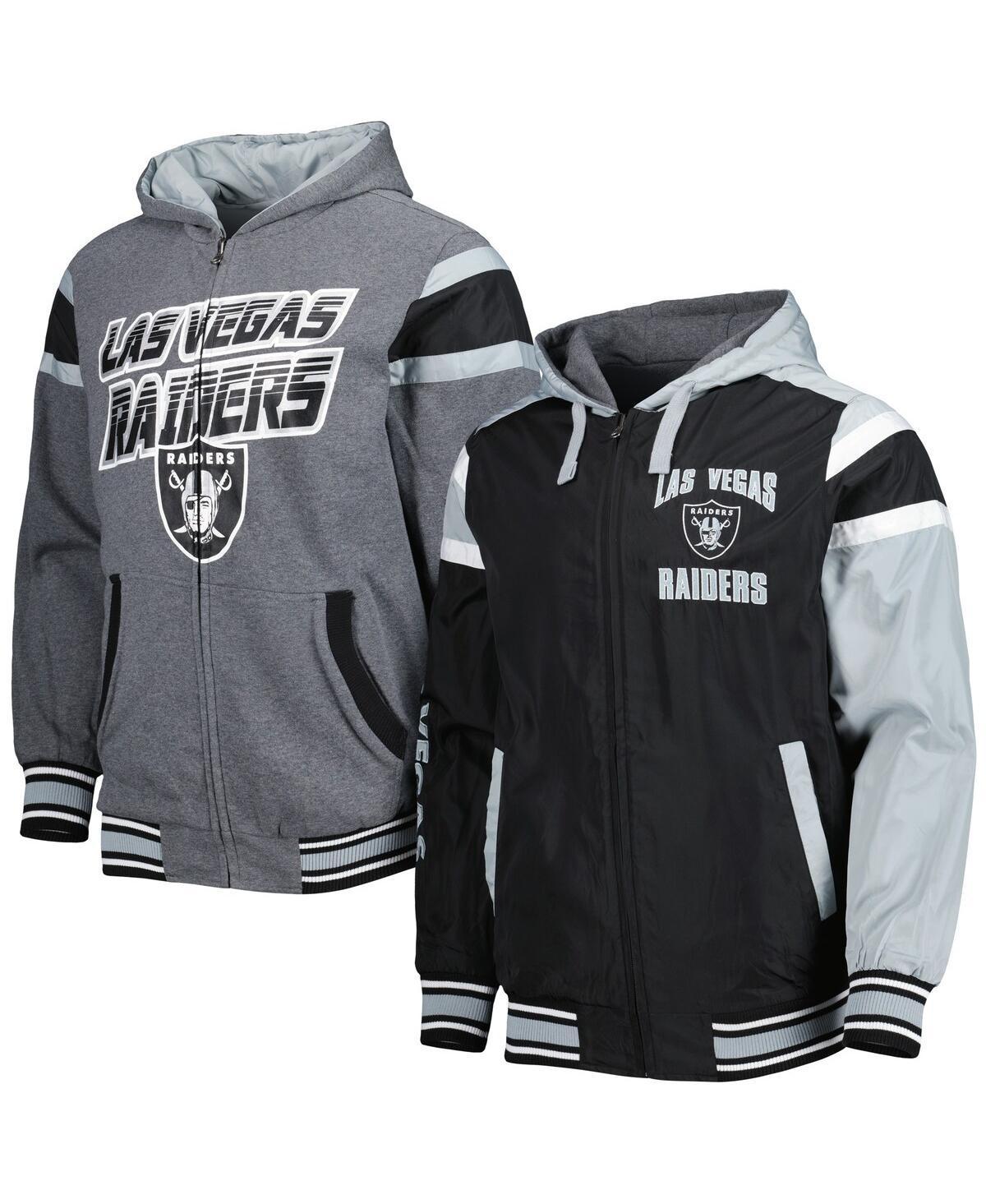 Mens G-III Sports by Carl Banks Black/Gray Las Vegas Raiders Extreme Full Back Reversible Hoodie Full-Zip Jacket Product Image