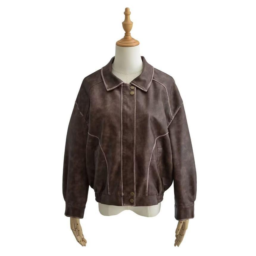 Washed Faux Leather Zip Jacket Product Image