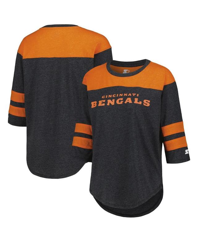 Womens Starter Black Cincinnati Bengals Fullback Tri-Blend Three-Quarter Sleeve T-shirt Product Image