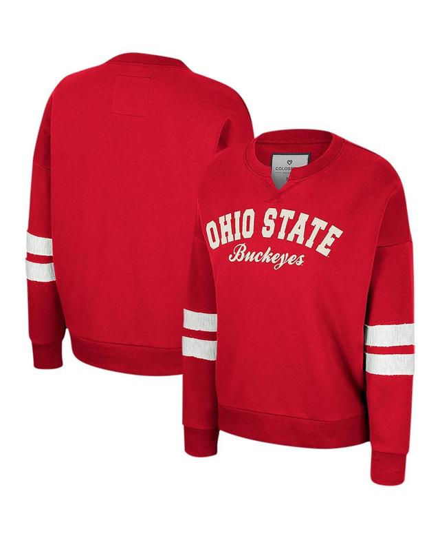 Womens Colosseum Scarlet Distressed Ohio State Buckeyes Perfect DateNotch Neck Pullover Sweatshirt Product Image