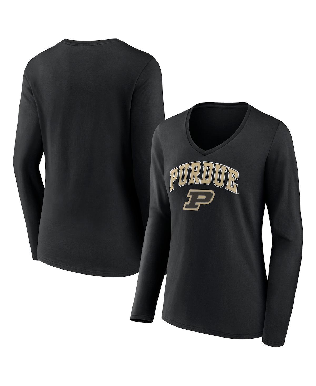 Womens Fanatics Branded Black Purdue Boilermakers Evergreen Campus Long Sleeve V-Neck T-Shirt Product Image