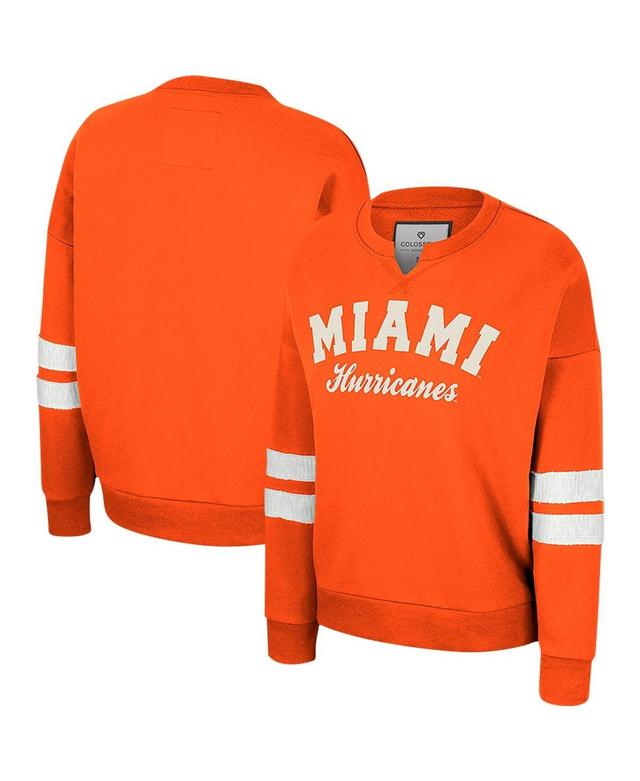 Womens Colosseum Orange Distressed Miami Hurricanes Perfect DateNotch Neck Pullover Sweatshirt Product Image