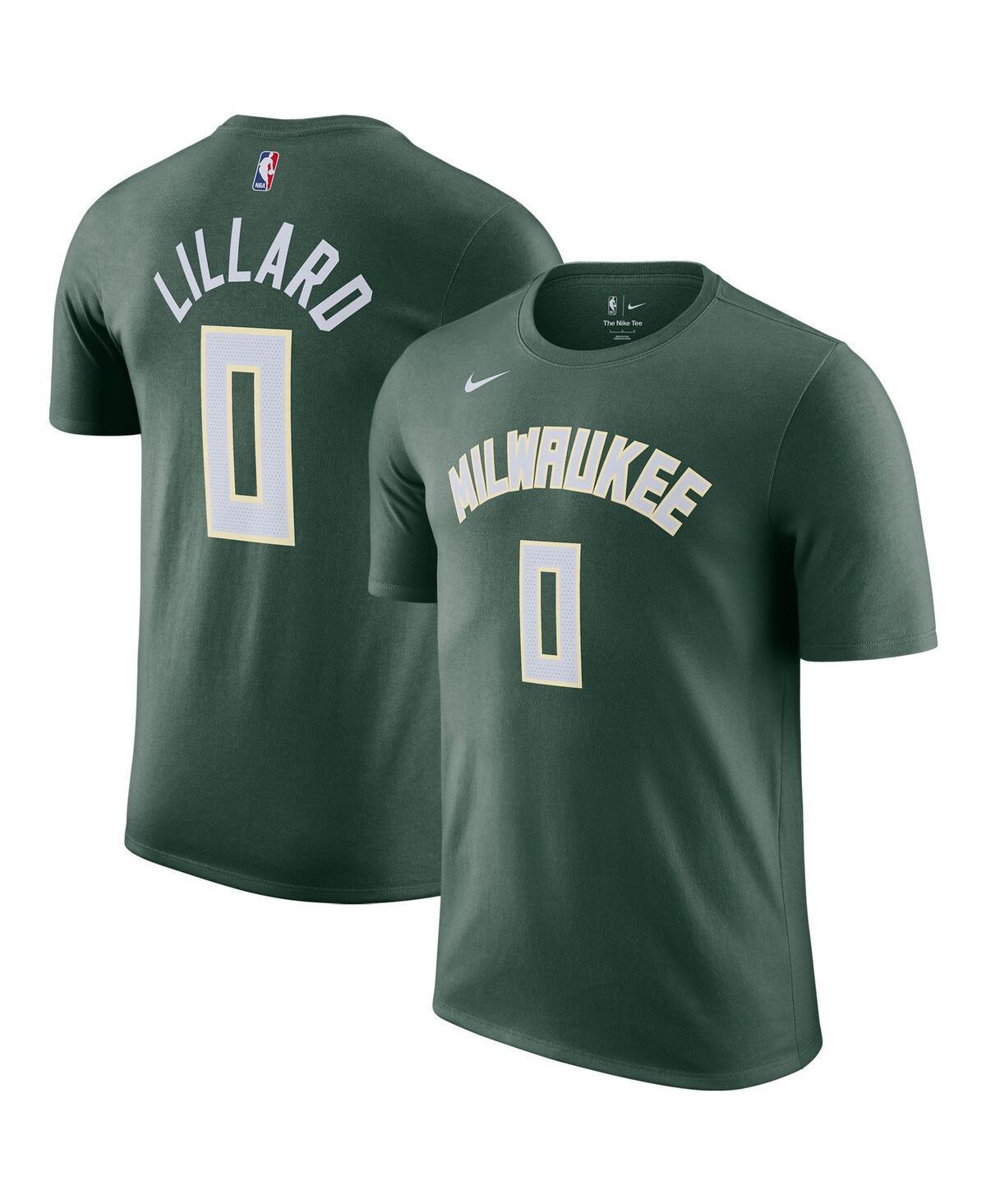 Mens Nike Damian Lillard Hunter Green Milwaukee Bucks Name and Number T-shirt Product Image