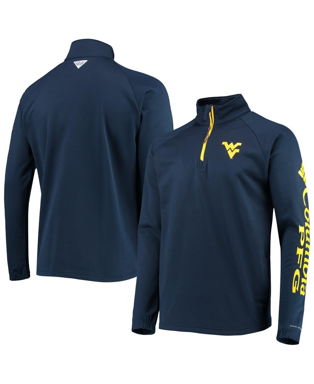 Mens Navy West Virginia Mountaineers Terminal Tackle Fleece Raglan Omni-Shade Quarter-Zip Jacket Product Image