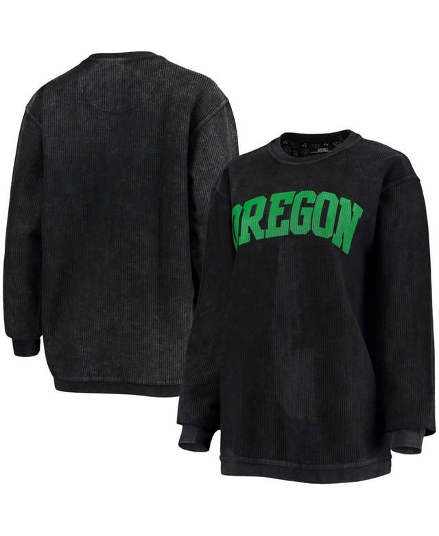 Womens Black Oregon Ducks Comfy Cord Vintage-Like Wash Basic Arch Pullover Sweatshirt Product Image