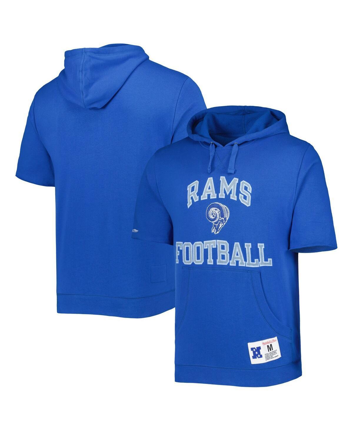 Mens Mitchell & Ness Royal Los Angeles Rams Washed Short Sleeve Pullover Hoodie Product Image