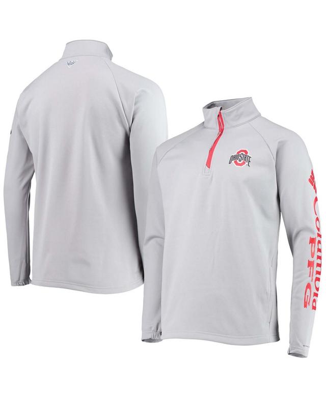 Mens Columbia Gray Ohio State Buckeyes Terminal Tackle Fleece Raglan Omni-Shade Quarter-Zip Jacket Product Image