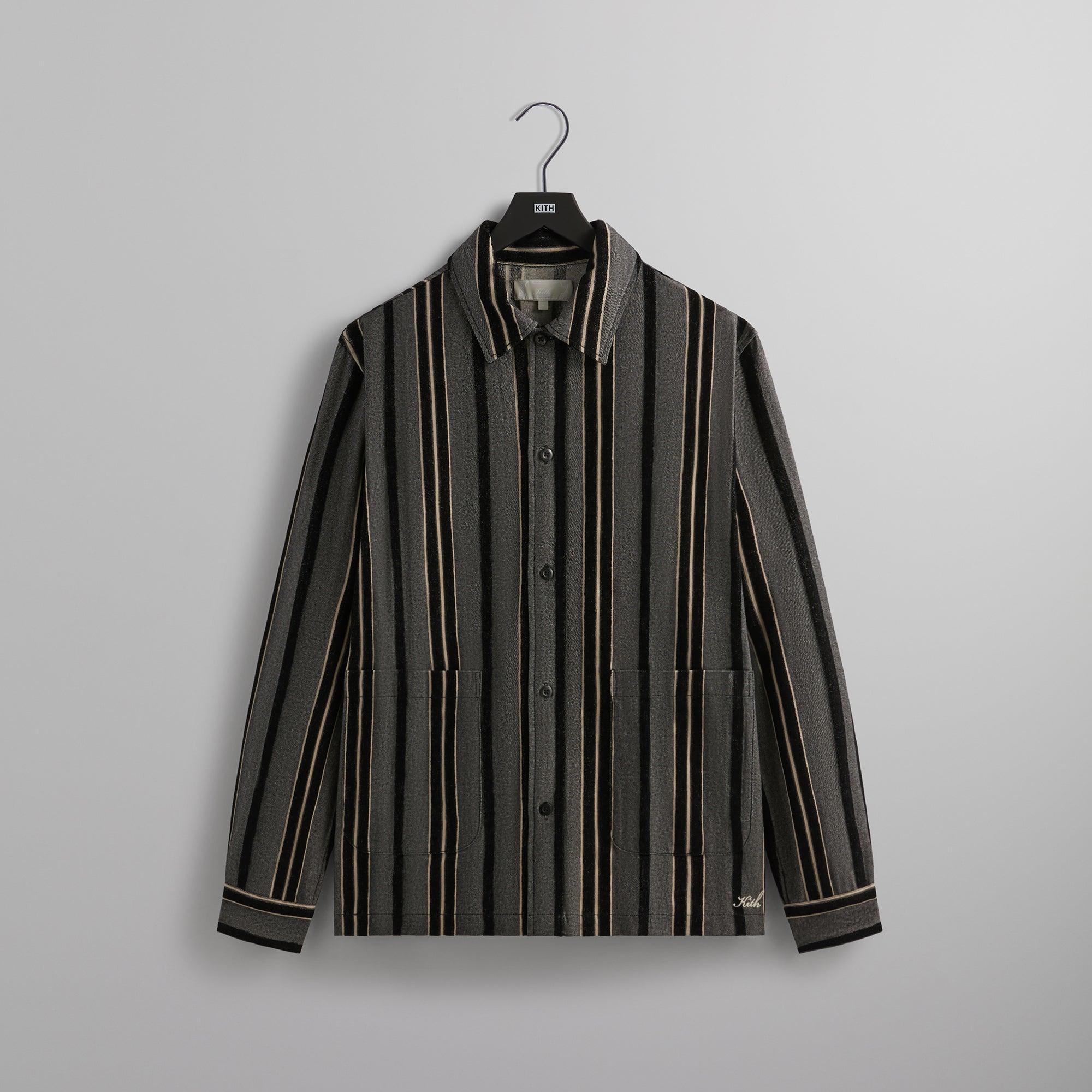 Kith Striped Flannel Boxy Collared Overshirt - Black Male Product Image