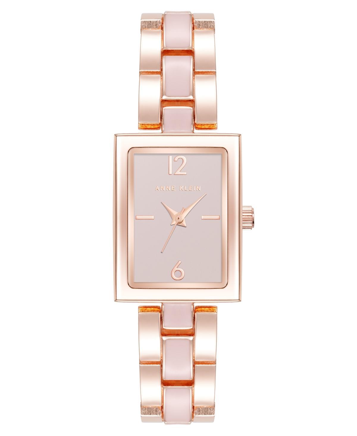 Anne Klein Womens Quartz Modern Rectangular Blush Enamel and Rose Gold-Tone Alloy Metal Watch, 21.5mm - Blush/Rose Gold-Tone Product Image