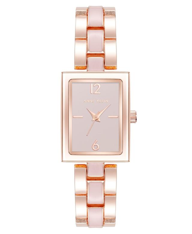 Anne Klein Womens Quartz Modern Rectangular Blush Enamel and Rose Gold-Tone Alloy Metal Watch, 21.5mm - Blush/Rose Gold-Tone Product Image