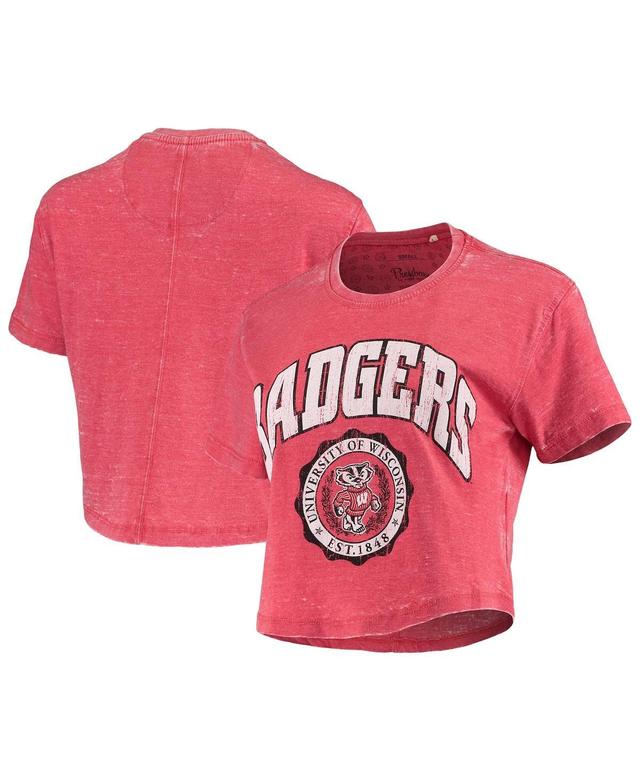 Womens Pressbox Wisconsin Badgers Edith Vintage Burnout Crop T-Shirt Product Image