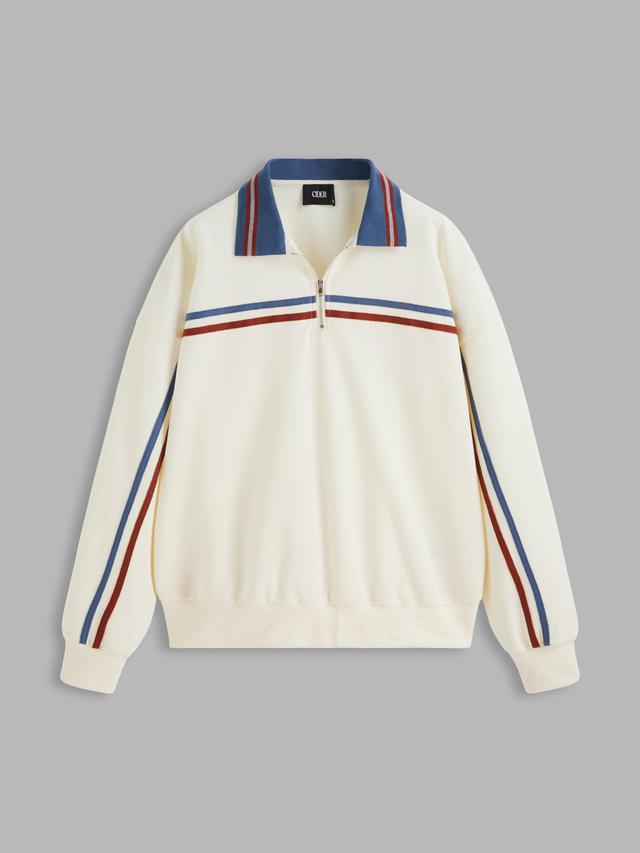 Terry Polo Stripe Zipper Sweatshirt Product Image