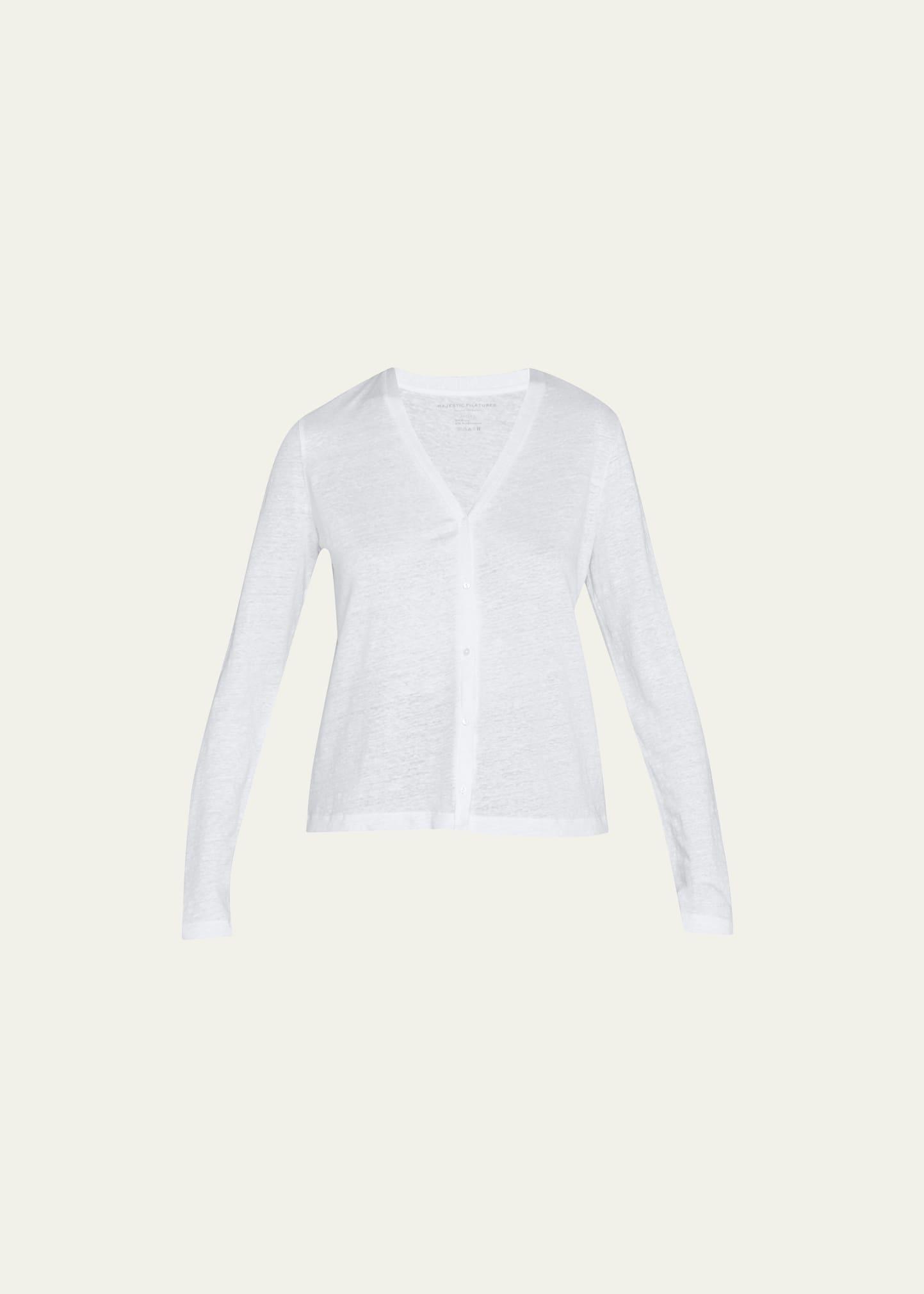 Womens V-Neck Stretch Linen Cardigan Product Image